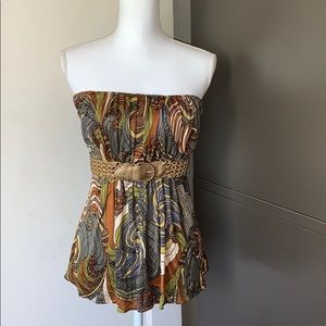 Sky 100% Silk Strapless Top with Attached Belt